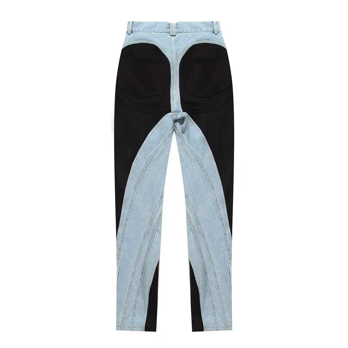 DEAT Fashion Women's Jeans New High Waist Slim Contract Color Patchwork Denim Pencil Pants Female Streetwear Autumn 2025 WT052