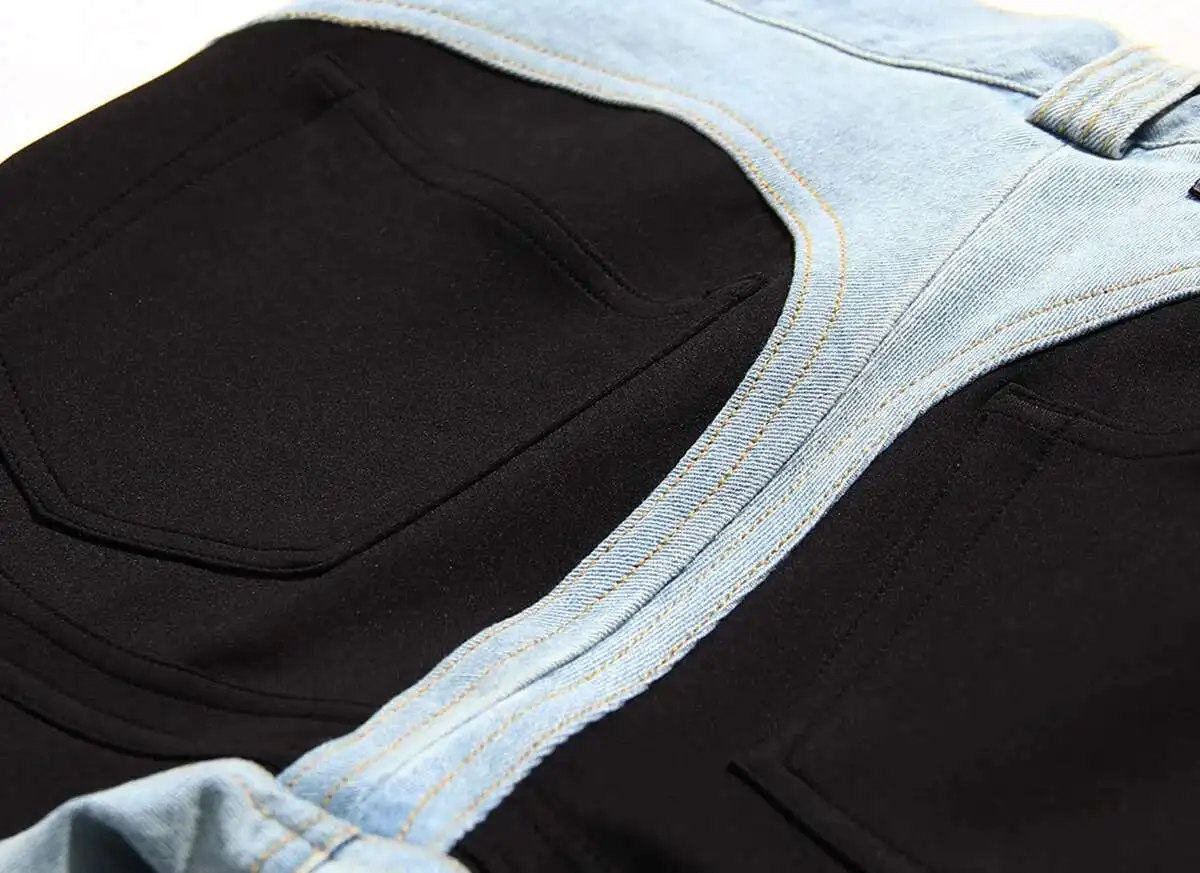 DEAT Fashion Women's Jeans New High Waist Slim Contract Color Patchwork Denim Pencil Pants Female Streetwear Autumn 2025 WT052