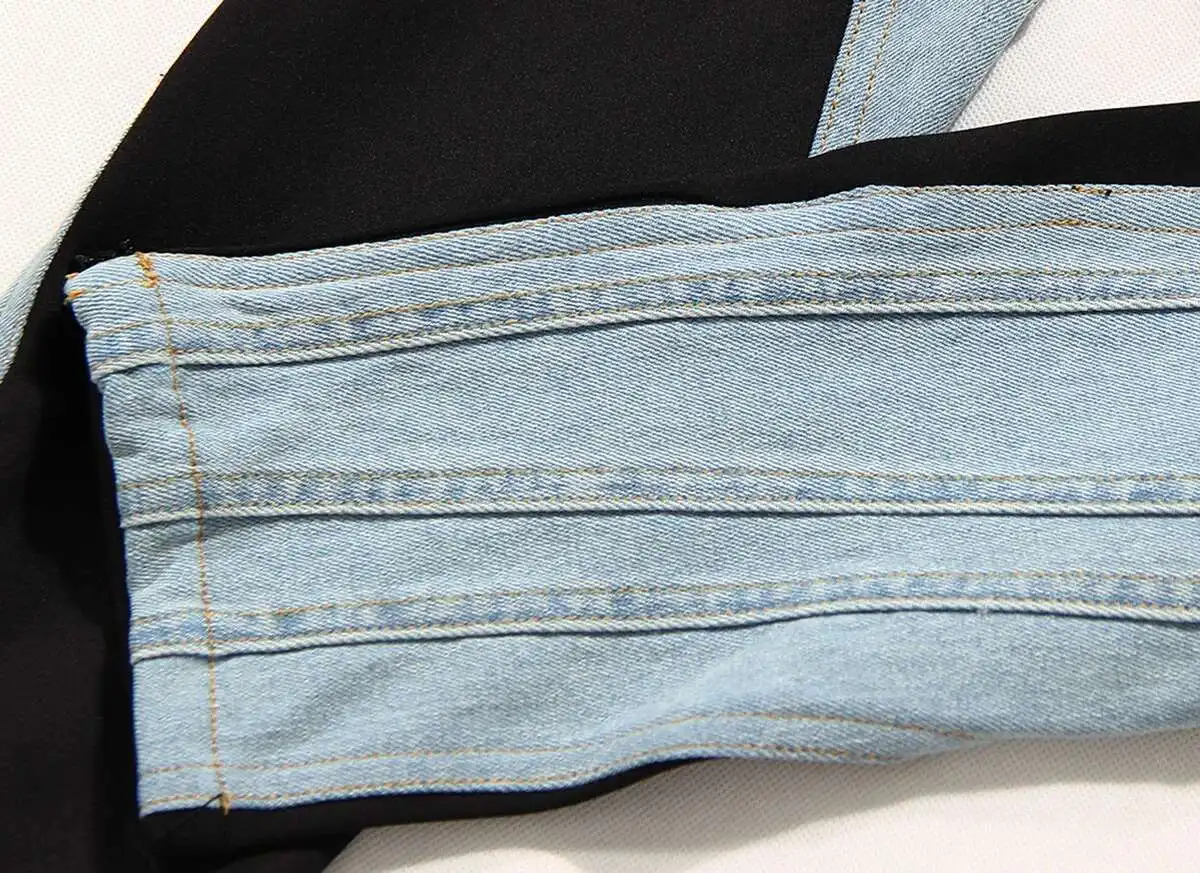 DEAT Fashion Women's Jeans New High Waist Slim Contract Color Patchwork Denim Pencil Pants Female Streetwear Autumn 2025 WT052
