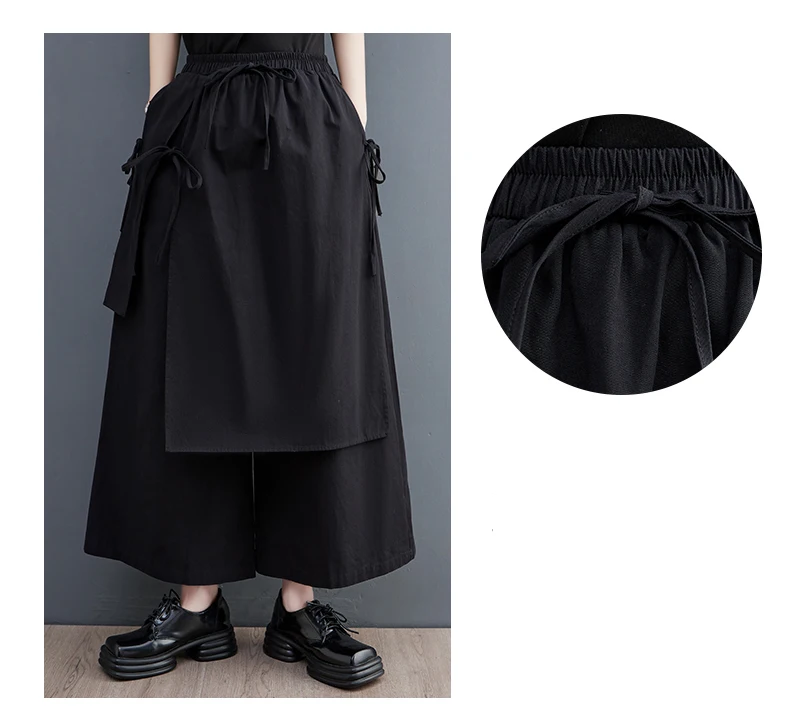 UMI MAO Women's Fashion Irregular Pants Elegant Apparel Below Ankle Smooth Black Bandage Style Summer Trousers Femme