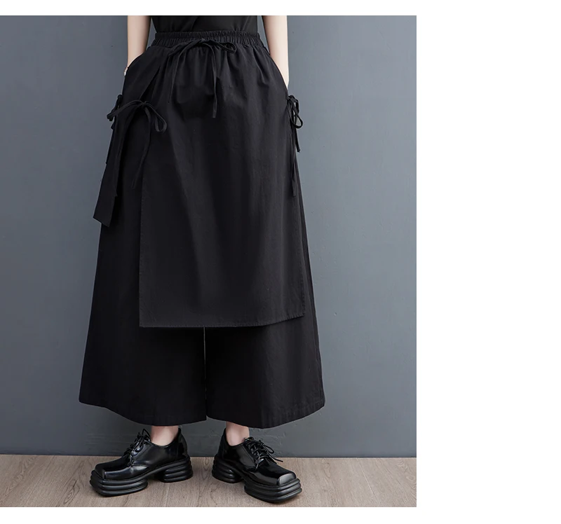 UMI MAO Women's Fashion Irregular Pants Elegant Apparel Below Ankle Smooth Black Bandage Style Summer Trousers Femme