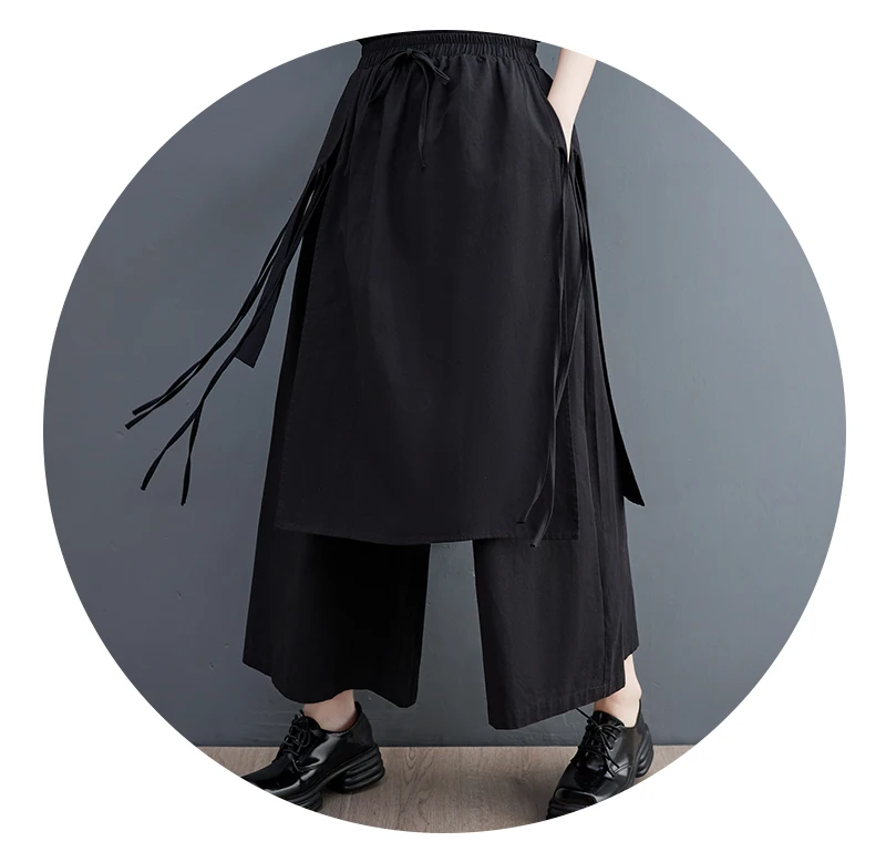 UMI MAO Women's Fashion Irregular Pants Elegant Apparel Below Ankle Smooth Black Bandage Style Summer Trousers Femme