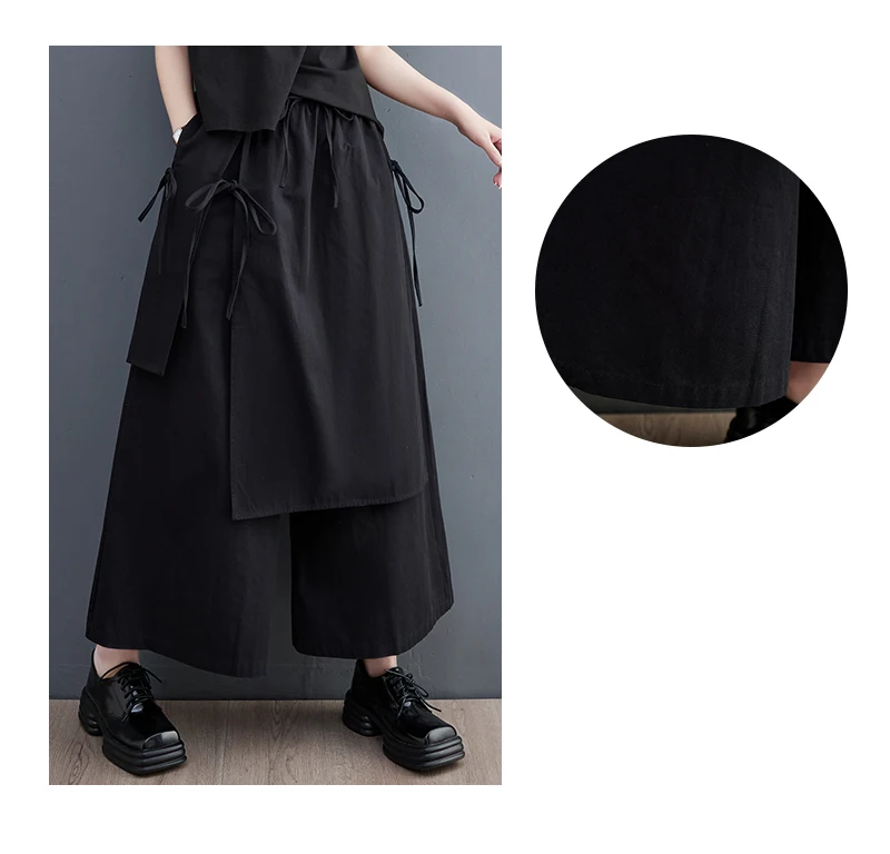 UMI MAO Women's Fashion Irregular Pants Elegant Apparel Below Ankle Smooth Black Bandage Style Summer Trousers Femme