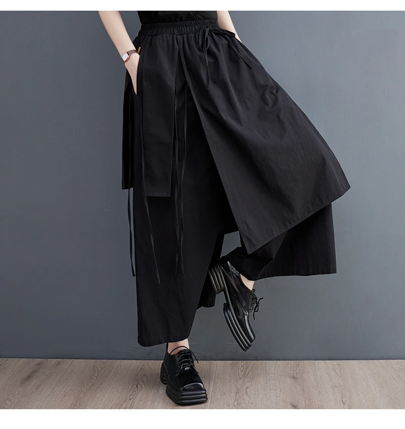 UMI MAO Women's Fashion Irregular Pants Elegant Apparel Below Ankle Smooth Black Bandage Style Summer Trousers Femme
