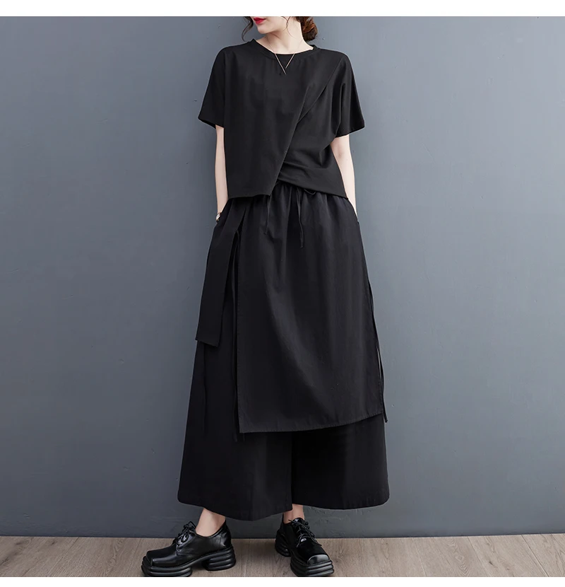 UMI MAO Women's Fashion Irregular Pants Elegant Apparel Below Ankle Smooth Black Bandage Style Summer Trousers Femme