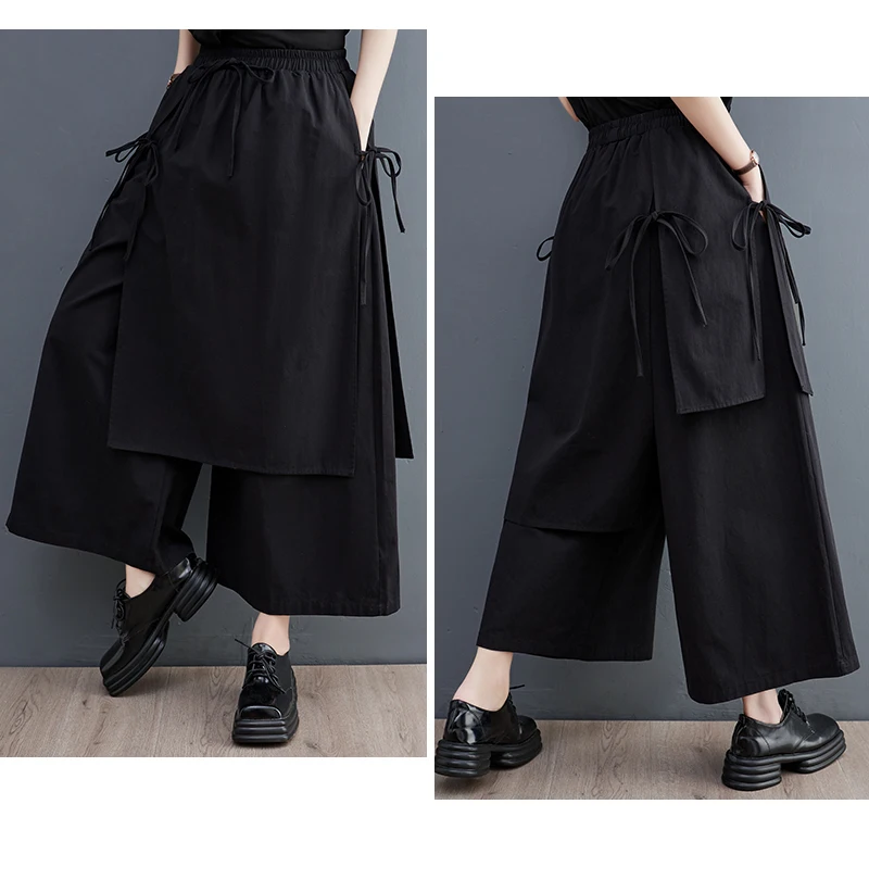 UMI MAO Women's Fashion Irregular Pants Elegant Apparel Below Ankle Smooth Black Bandage Style Summer Trousers Femme