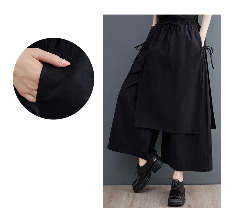 UMI MAO Women's Fashion Irregular Pants Elegant Apparel Below Ankle Smooth Black Bandage Style Summer Trousers Femme