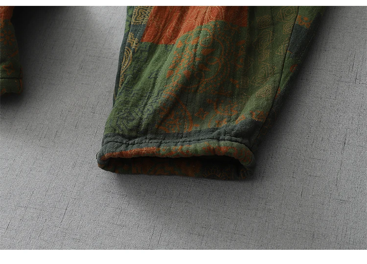 Vintage Print Cotton Linen Harem Pants Women's Winter Fashion Thicken Warm Loose Casual Trouser Chinese Style Home Cozy Clothing