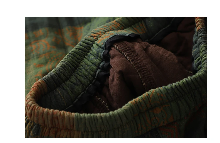Vintage Print Cotton Linen Harem Pants Women's Winter Fashion Thicken Warm Loose Casual Trouser Chinese Style Home Cozy Clothing