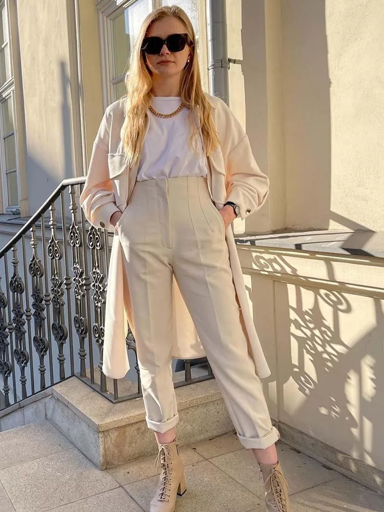 2025 Pencil Women Pants High Waist Pants for Women With Seam Detail Streetwear Woman Ankle Trousers Autumn Office Wear Pant