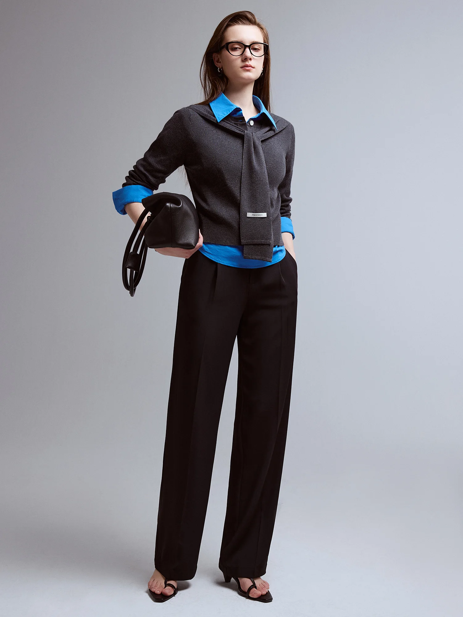 FSLE【2 Length】Women Black Commuter Long Trousers High Waist Grey Draped Straight Female Cropped Pants 25FS11163+25FS11248