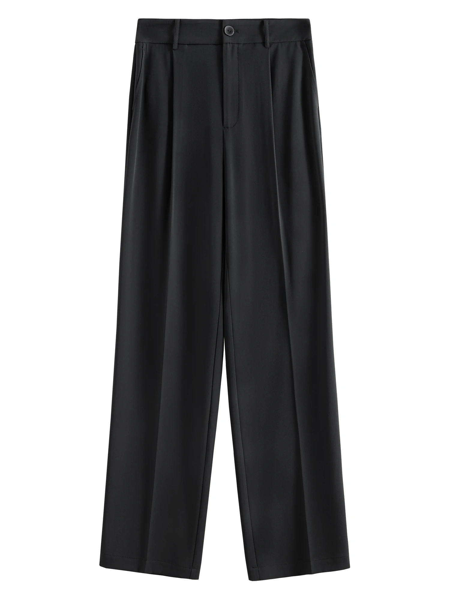 FSLE【2 Length】Women Black Commuter Long Trousers High Waist Grey Draped Straight Female Cropped Pants 25FS11163+25FS11248