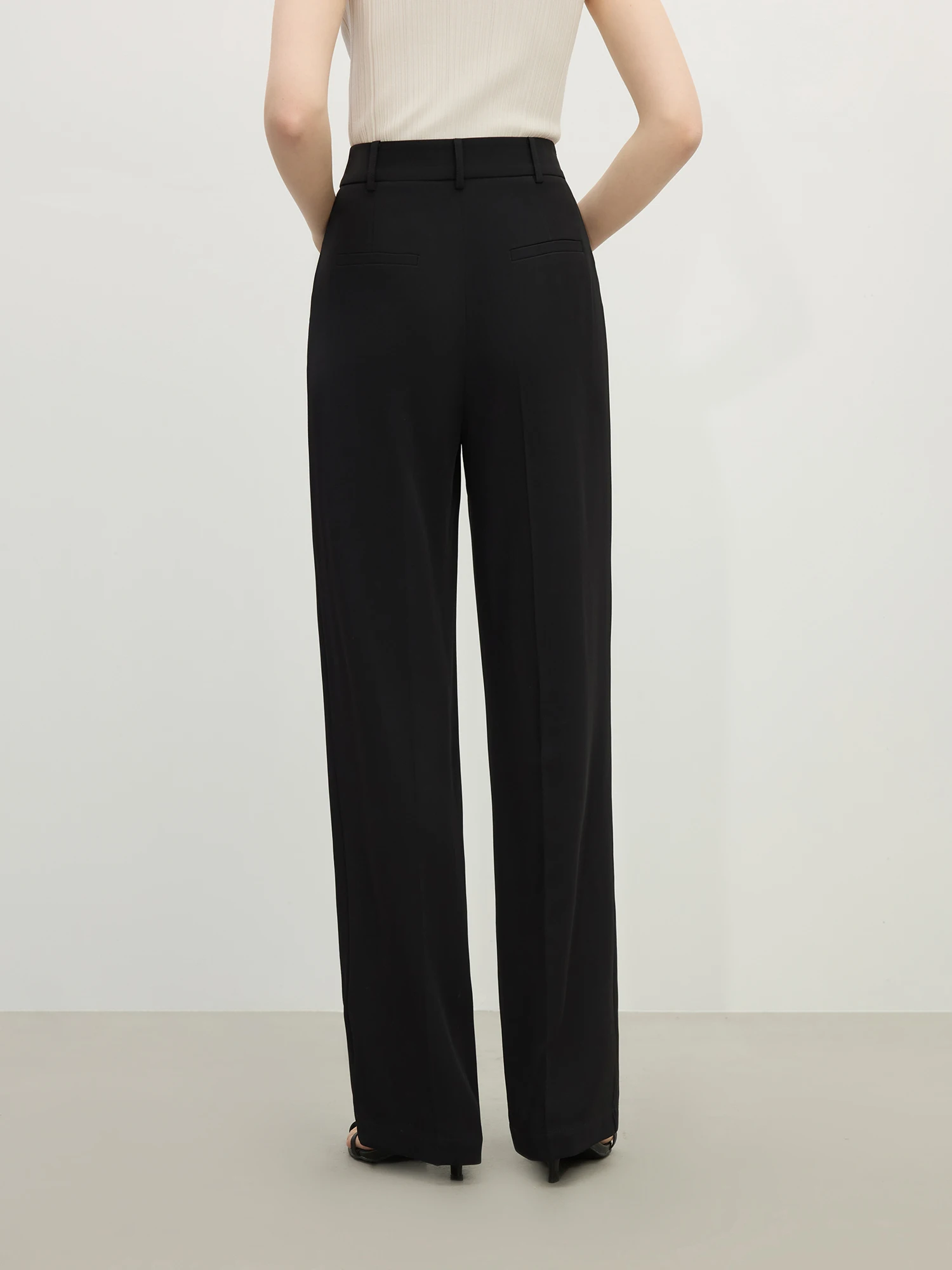 FSLE【2 Length】Women Black Commuter Long Trousers High Waist Grey Draped Straight Female Cropped Pants 25FS11163+25FS11248