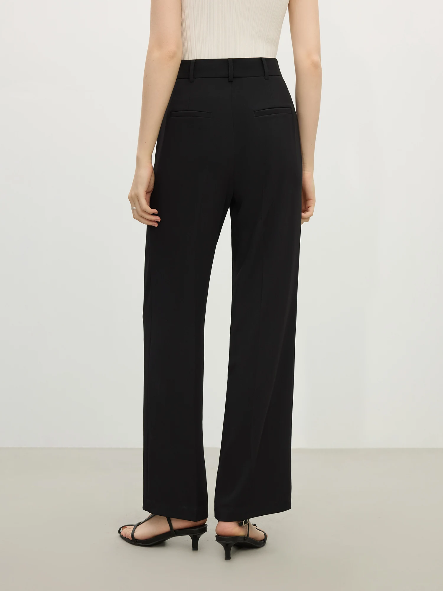 FSLE【2 Length】Women Black Commuter Long Trousers High Waist Grey Draped Straight Female Cropped Pants 25FS11163+25FS11248