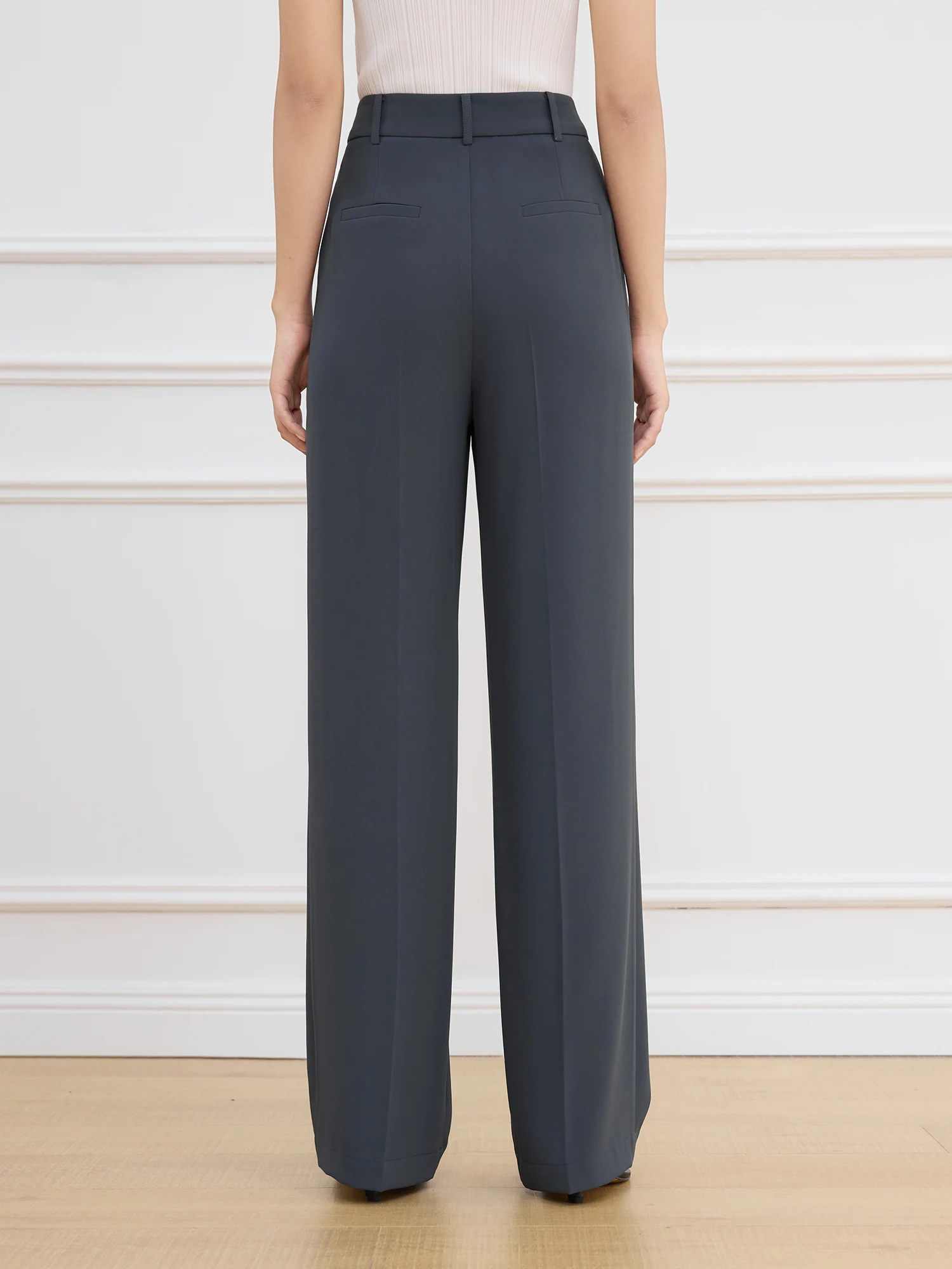 FSLE【2 Length】Women Black Commuter Long Trousers High Waist Grey Draped Straight Female Cropped Pants 25FS11163+25FS11248