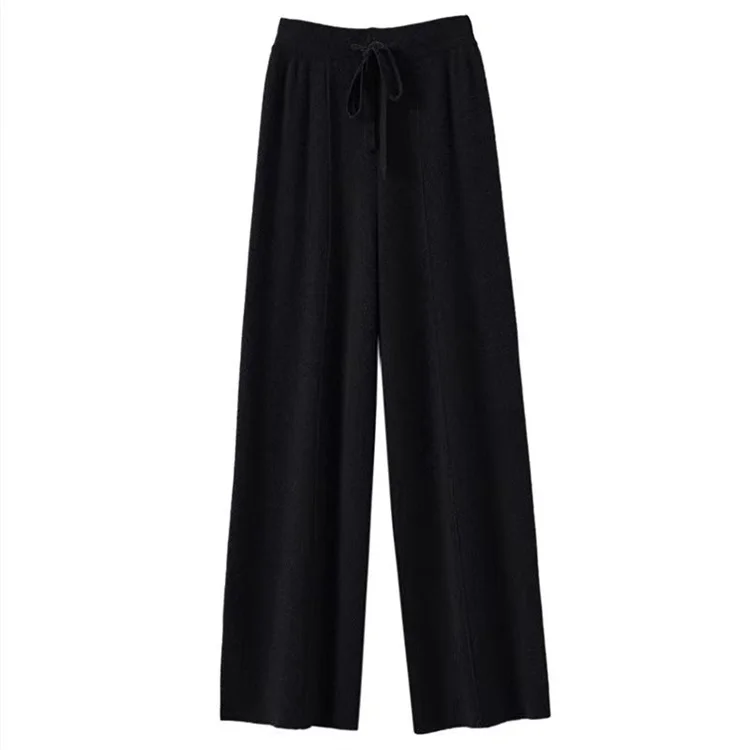 100% Pure Wool Pants Cashmere Wide Leg Trousers Women's Long Britches Knit Loose Daks Casual Pants Autumn Winter High Waist Daks