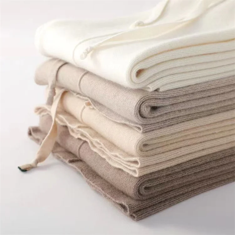 100% Pure Wool Pants Cashmere Wide Leg Trousers Women's Long Britches Knit Loose Daks Casual Pants Autumn Winter High Waist Daks