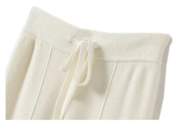 100% Pure Wool Pants Cashmere Wide Leg Trousers Women's Long Britches Knit Loose Daks Casual Pants Autumn Winter High Waist Daks