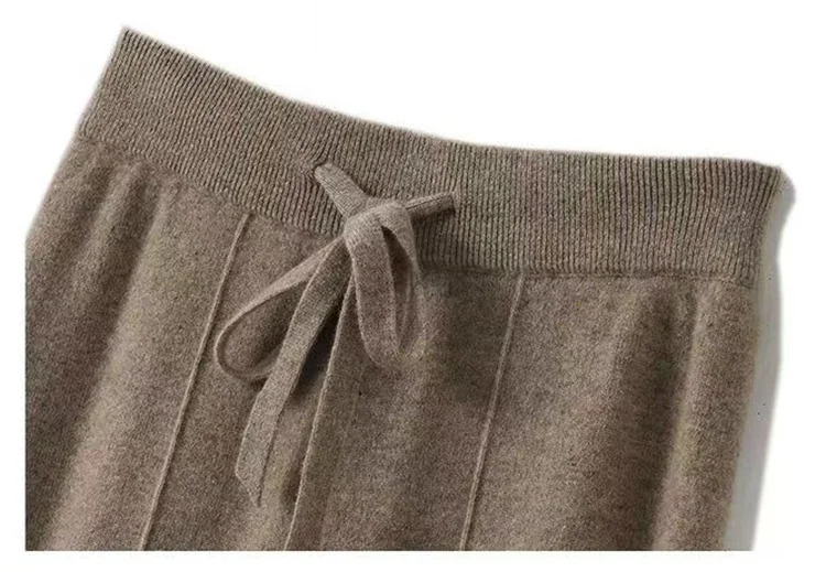 100% Pure Wool Pants Cashmere Wide Leg Trousers Women's Long Britches Knit Loose Daks Casual Pants Autumn Winter High Waist Daks