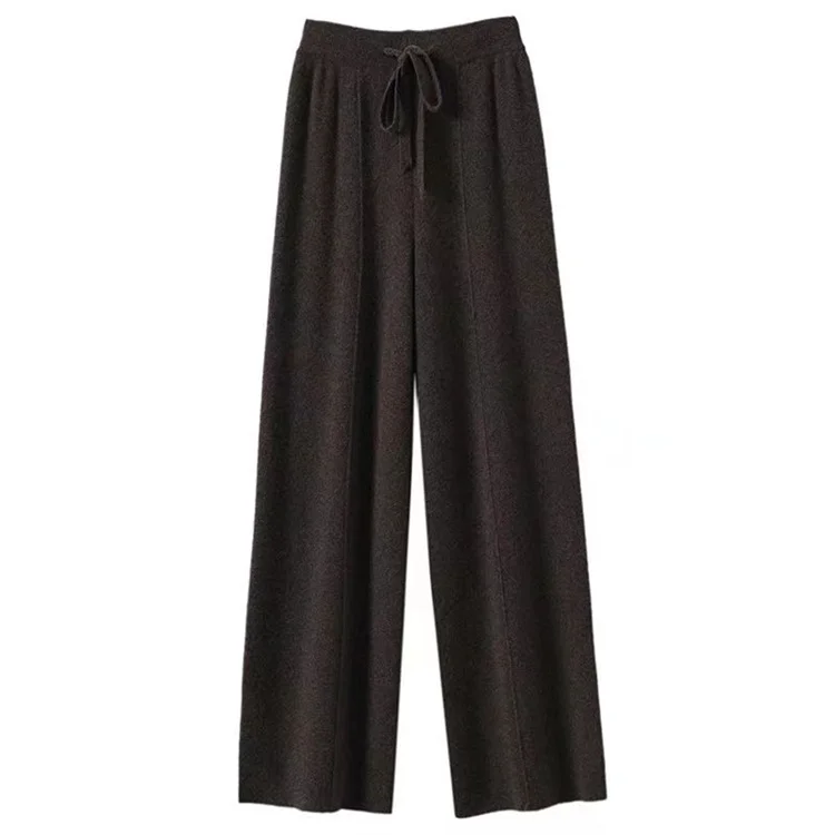 100% Pure Wool Pants Cashmere Wide Leg Trousers Women's Long Britches Knit Loose Daks Casual Pants Autumn Winter High Waist Daks