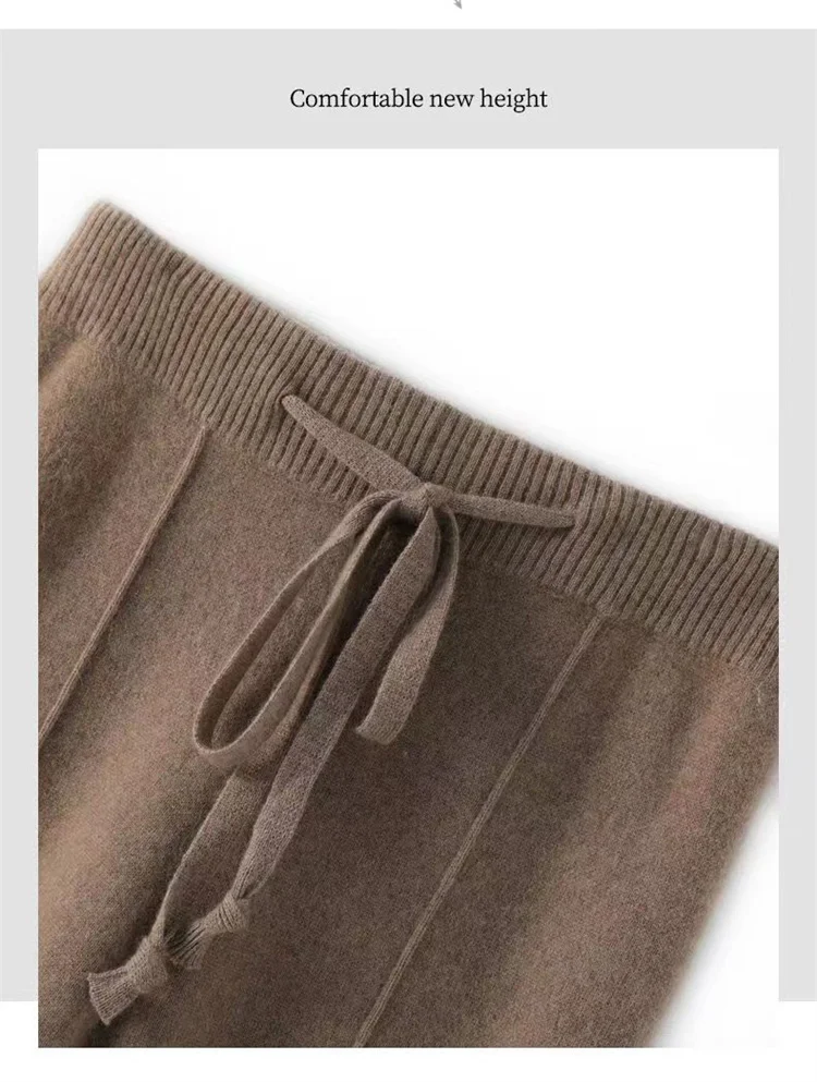 100% Pure Wool Pants Cashmere Wide Leg Trousers Women's Long Britches Knit Loose Daks Casual Pants Autumn Winter High Waist Daks