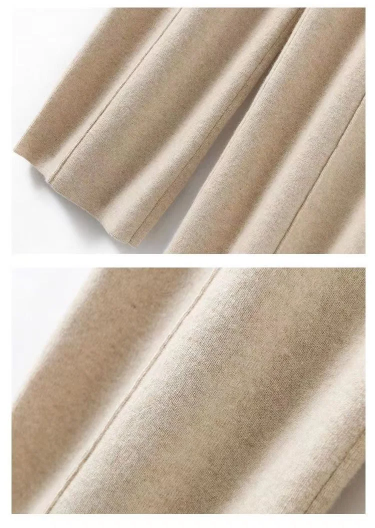 100% Pure Wool Pants Cashmere Wide Leg Trousers Women's Long Britches Knit Loose Daks Casual Pants Autumn Winter High Waist Daks