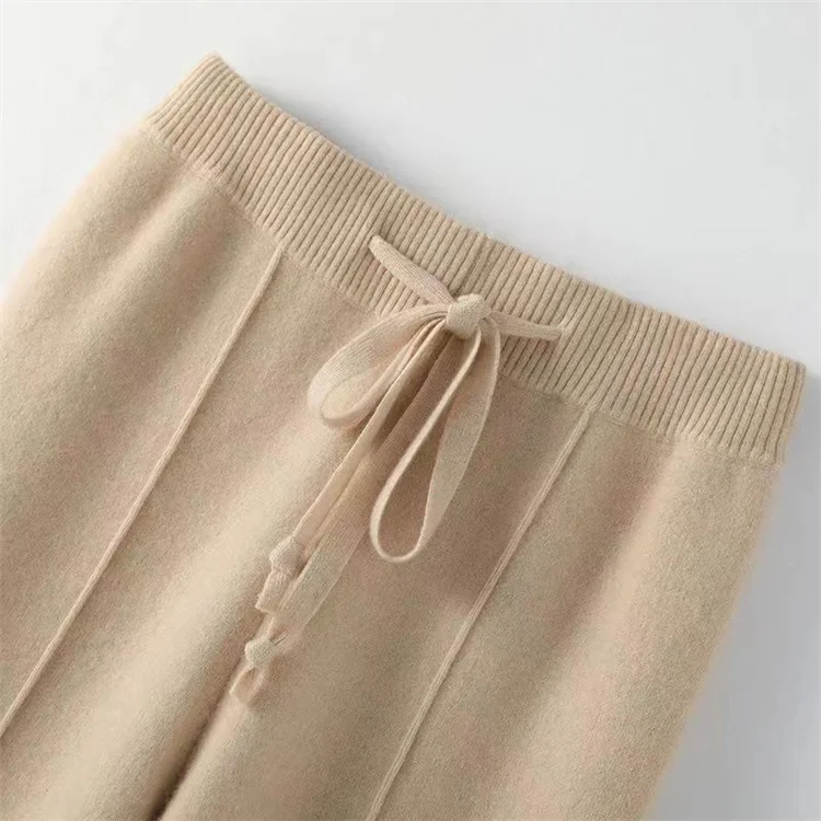 100% Pure Wool Pants Cashmere Wide Leg Trousers Women's Long Britches Knit Loose Daks Casual Pants Autumn Winter High Waist Daks