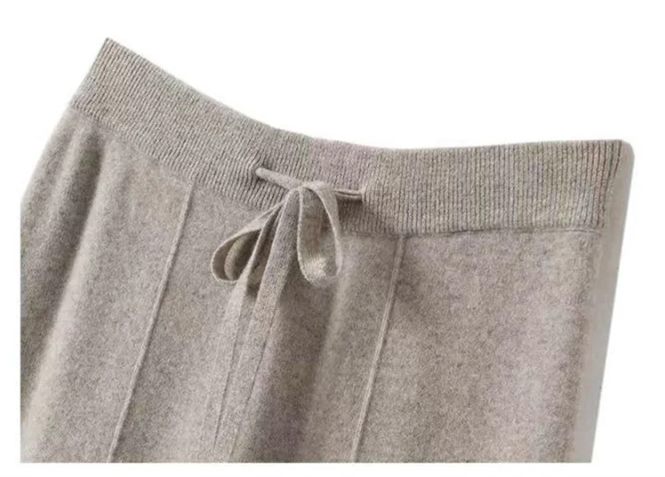 100% Pure Wool Pants Cashmere Wide Leg Trousers Women's Long Britches Knit Loose Daks Casual Pants Autumn Winter High Waist Daks