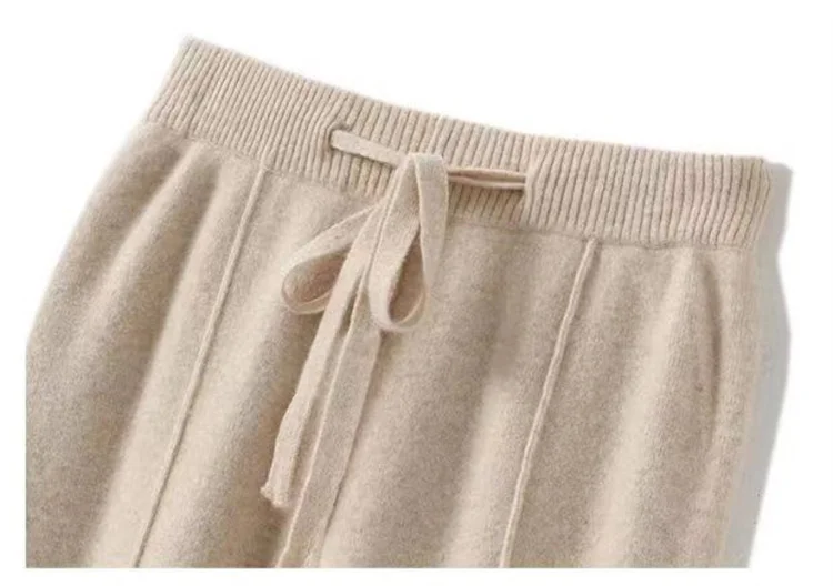 100% Pure Wool Pants Cashmere Wide Leg Trousers Women's Long Britches Knit Loose Daks Casual Pants Autumn Winter High Waist Daks