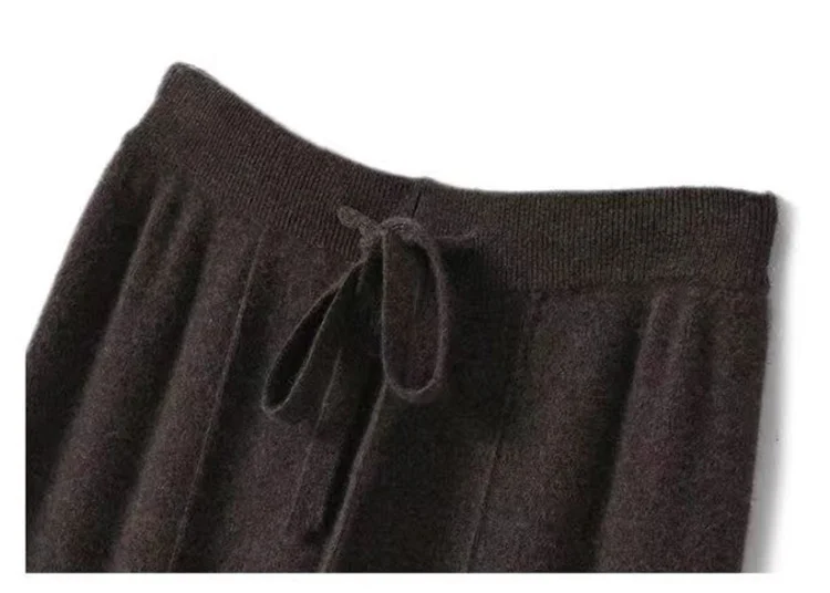 100% Pure Wool Pants Cashmere Wide Leg Trousers Women's Long Britches Knit Loose Daks Casual Pants Autumn Winter High Waist Daks