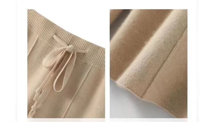 100% Pure Wool Pants Cashmere Wide Leg Trousers Women's Long Britches Knit Loose Daks Casual Pants Autumn Winter High Waist Daks