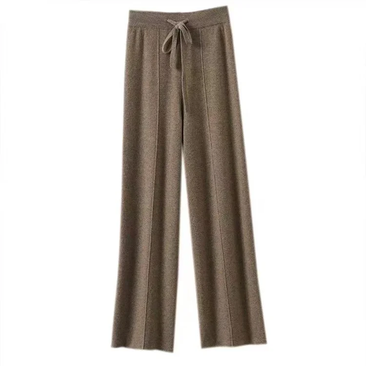100% Pure Wool Pants Cashmere Wide Leg Trousers Women's Long Britches Knit Loose Daks Casual Pants Autumn Winter High Waist Daks
