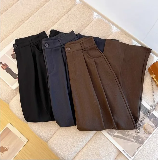 Spring Autumn Female Tailoring Trousers Work Women's Dress Pants Fluid Office Wide Leg New in Classic High Quality 90s Aesthetic