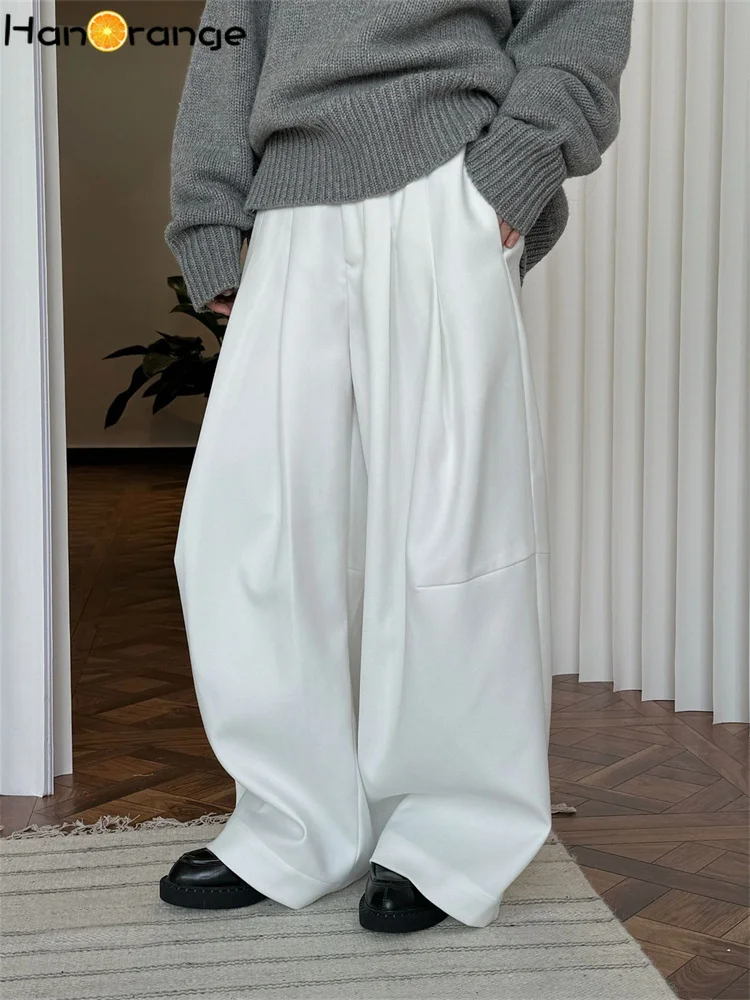 HanOrange 2026 Winter Wide Leg Pants Women Straightening Thick Trousers White/Black/Dark Brown