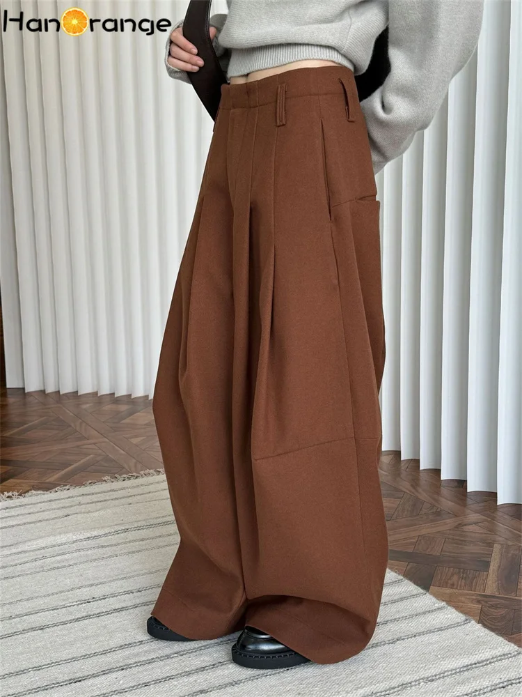 HanOrange 2026 Winter Wide Leg Pants Women Straightening Thick Trousers White/Black/Dark Brown