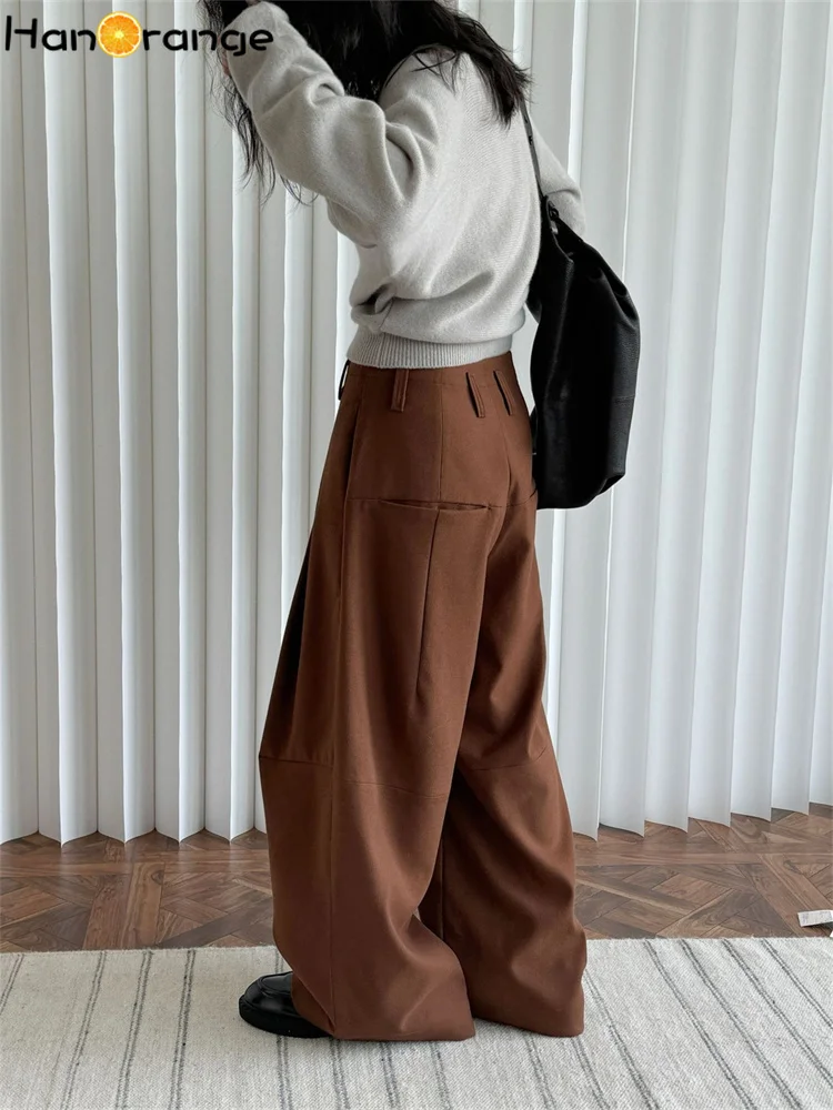 HanOrange 2026 Winter Wide Leg Pants Women Straightening Thick Trousers White/Black/Dark Brown