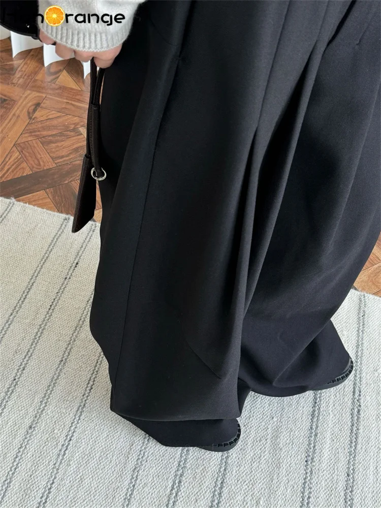 HanOrange 2026 Winter Wide Leg Pants Women Straightening Thick Trousers White/Black/Dark Brown