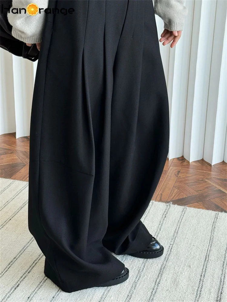 HanOrange 2026 Winter Wide Leg Pants Women Straightening Thick Trousers White/Black/Dark Brown