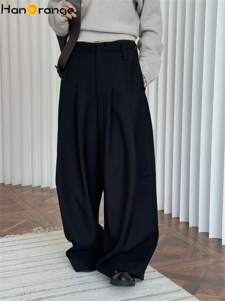 HanOrange 2026 Winter Wide Leg Pants Women Straightening Thick Trousers White/Black/Dark Brown