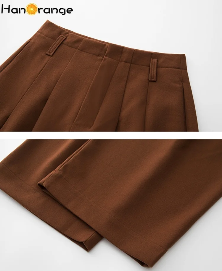 HanOrange 2026 Winter Wide Leg Pants Women Straightening Thick Trousers White/Black/Dark Brown