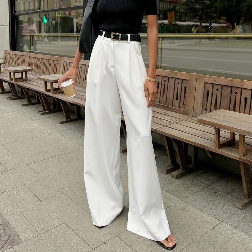 Women Spring Fashion Stright Wide Leg Long Pants High Waist White Pants Fashion Women Clothes Pants Female Trousers