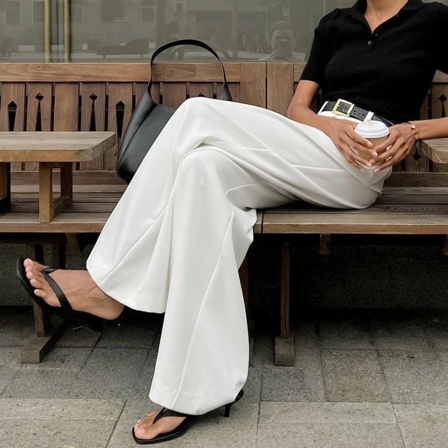Women Spring Fashion Stright Wide Leg Long Pants High Waist White Pants Fashion Women Clothes Pants Female Trousers