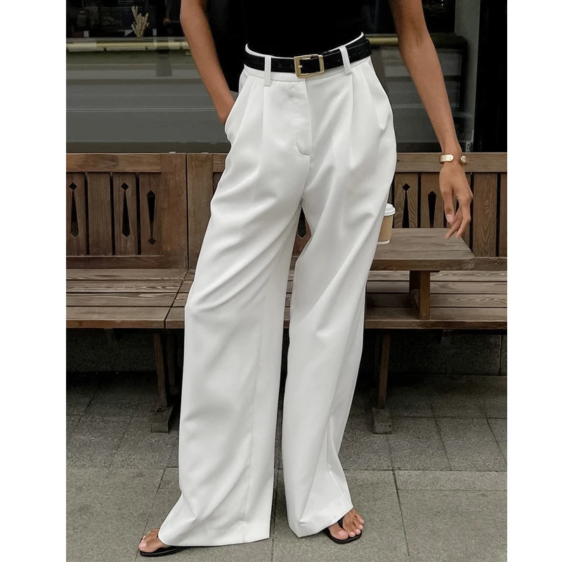 Women Spring Fashion Stright Wide Leg Long Pants High Waist White Pants Fashion Women Clothes Pants Female Trousers