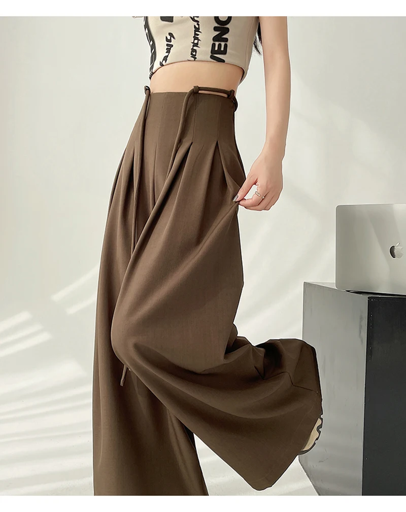 MEXZT Streetwear Wide Leg Pants Women Korean Black High Waist Suit Pants Summer Fashion Elegant Lace Up Straight Trousers New