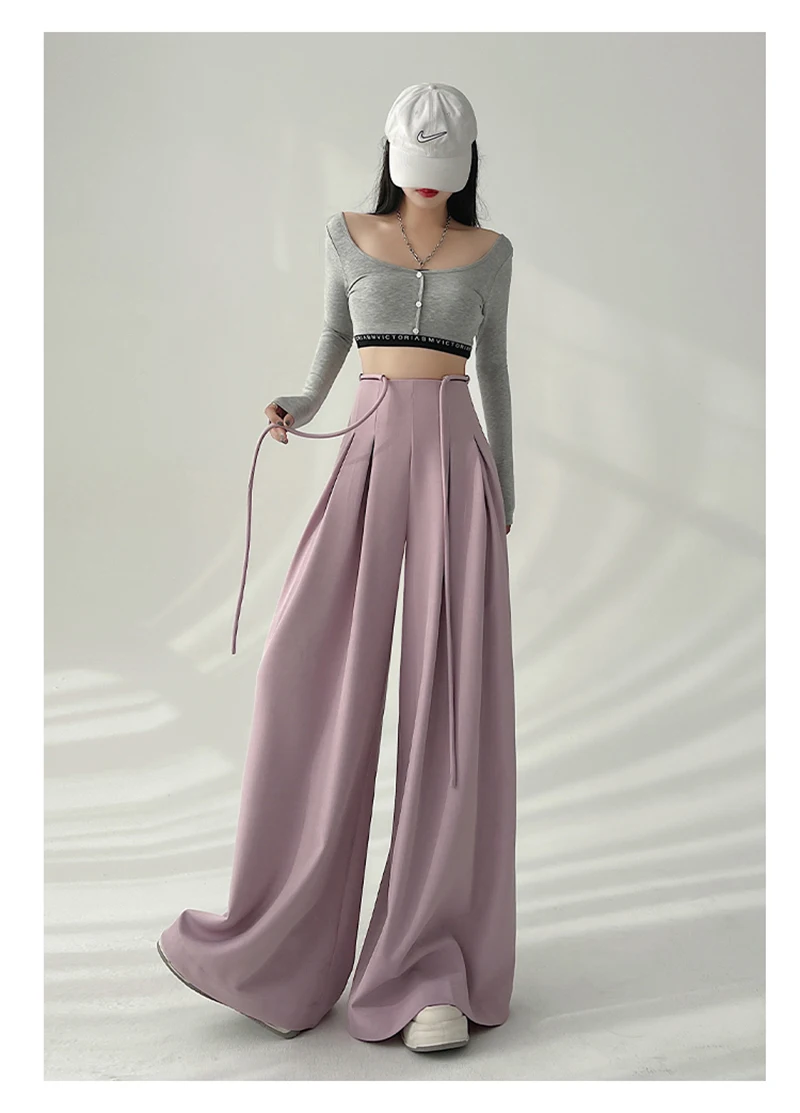 MEXZT Streetwear Wide Leg Pants Women Korean Black High Waist Suit Pants Summer Fashion Elegant Lace Up Straight Trousers New