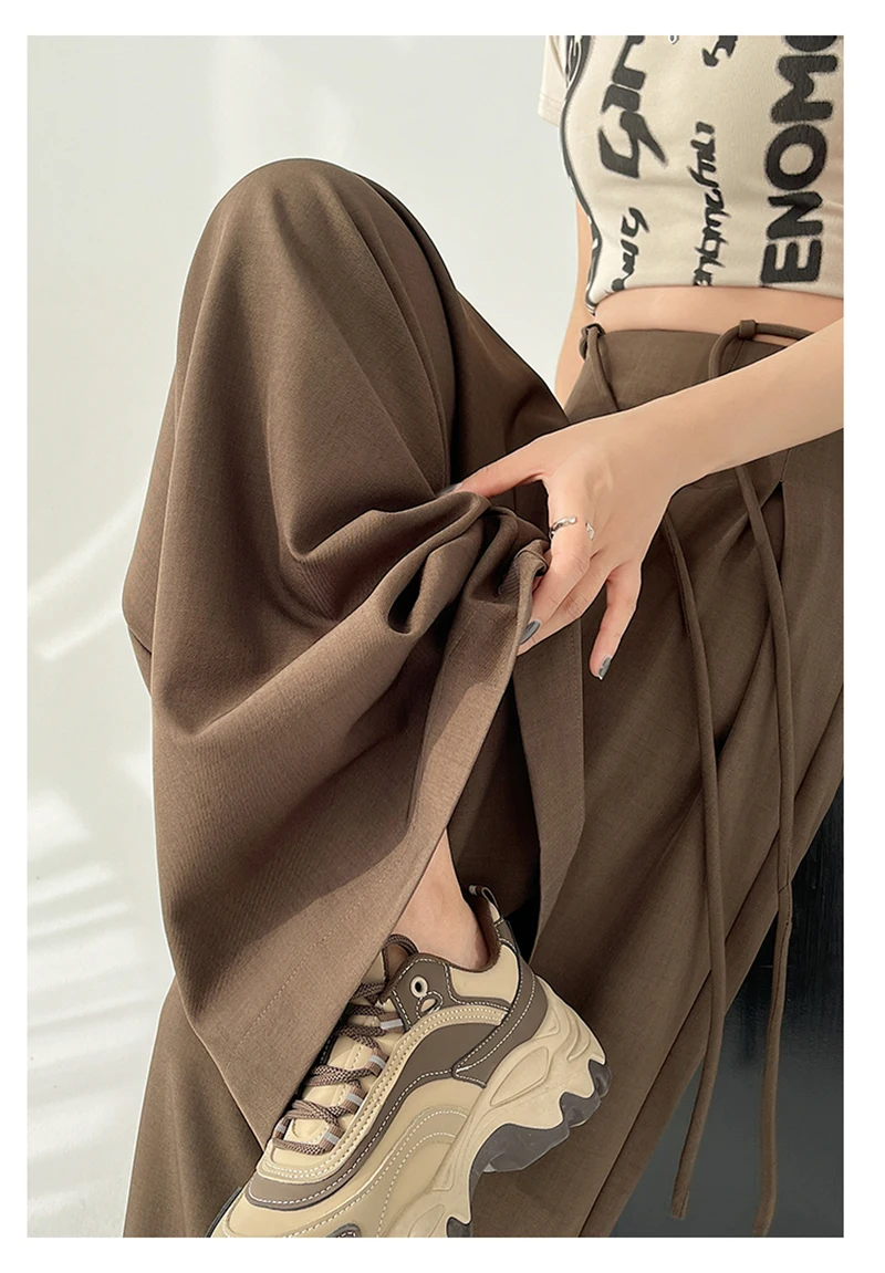 MEXZT Streetwear Wide Leg Pants Women Korean Black High Waist Suit Pants Summer Fashion Elegant Lace Up Straight Trousers New