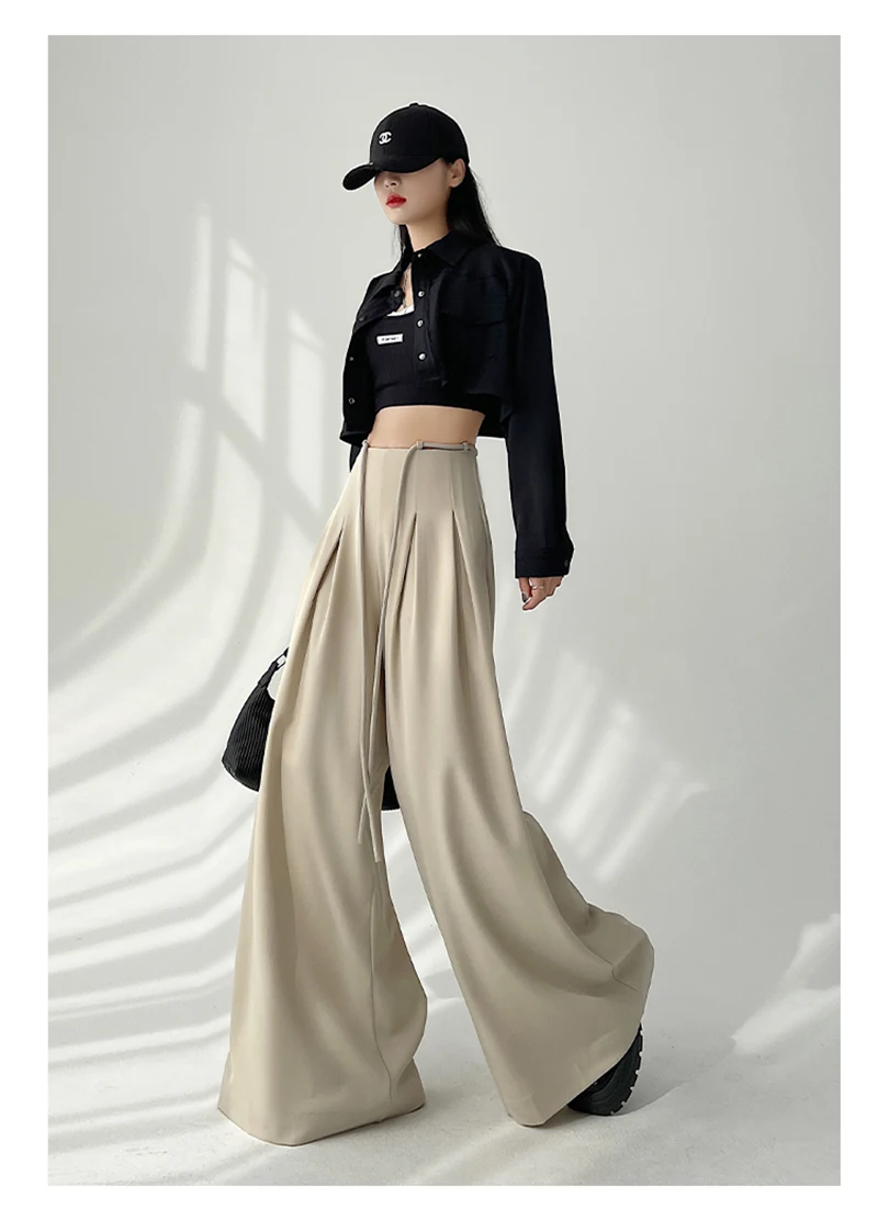 MEXZT Streetwear Wide Leg Pants Women Korean Black High Waist Suit Pants Summer Fashion Elegant Lace Up Straight Trousers New