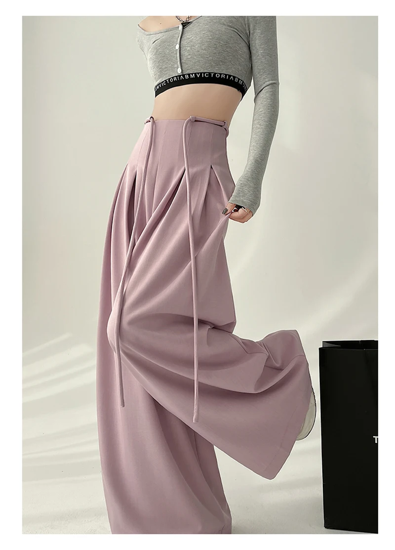 MEXZT Streetwear Wide Leg Pants Women Korean Black High Waist Suit Pants Summer Fashion Elegant Lace Up Straight Trousers New