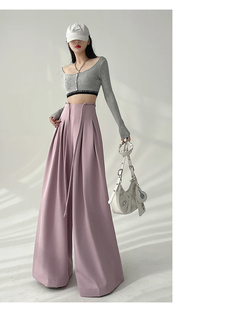 MEXZT Streetwear Wide Leg Pants Women Korean Black High Waist Suit Pants Summer Fashion Elegant Lace Up Straight Trousers New