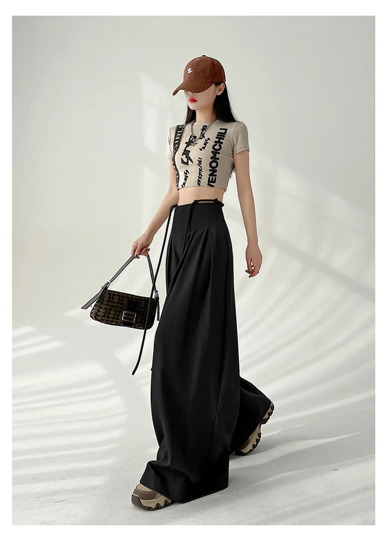 MEXZT Streetwear Wide Leg Pants Women Korean Black High Waist Suit Pants Summer Fashion Elegant Lace Up Straight Trousers New